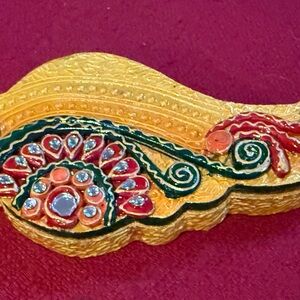 Handpainted Wooden Little India Meenakari Shankh Shape Shubh Labh Container 6”
